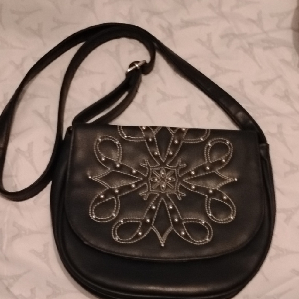 Avon Signature Collection Dark Brown/Black Crossbody Bag With Embroidery Studs